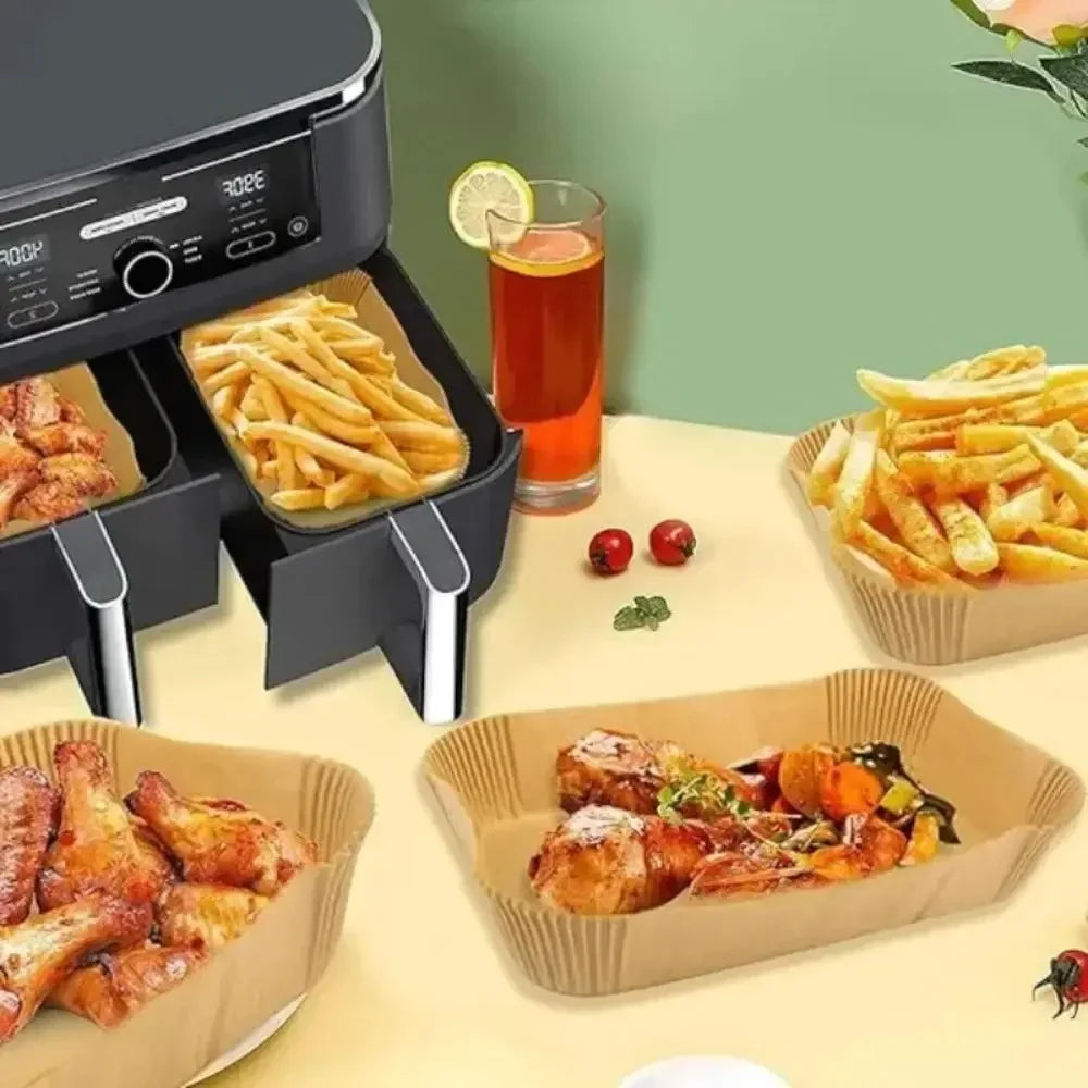Disposable Air Fryer Paper 50/100pcs Rectangle Kitchen Baking Airfryer Mat Oilproof Micro-wave Barbecue Baking Paper Accessories